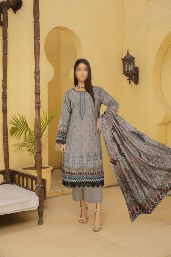 3PC Embroidery  Lawn With Fancy Dupatta-521