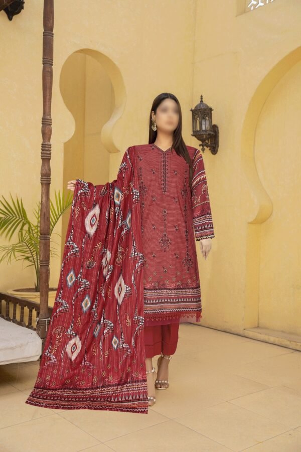 3PC Embroidery  Lawn With Fancy Dupatta-522