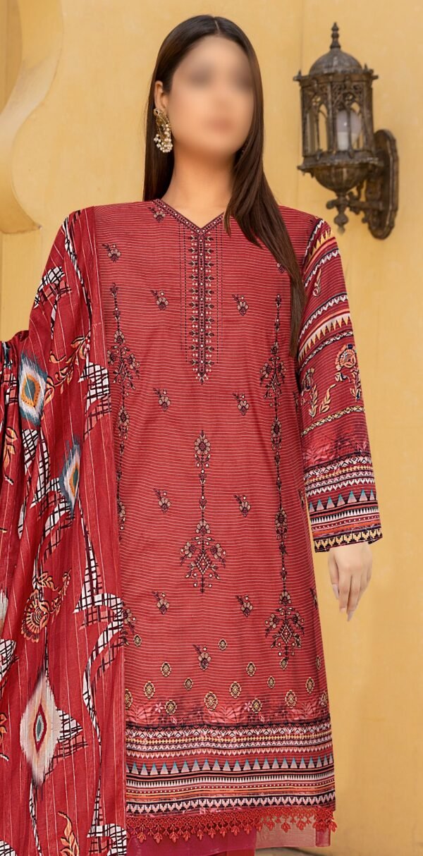 3PC Embroidery  Lawn With Fancy Dupatta-522 - Image 2