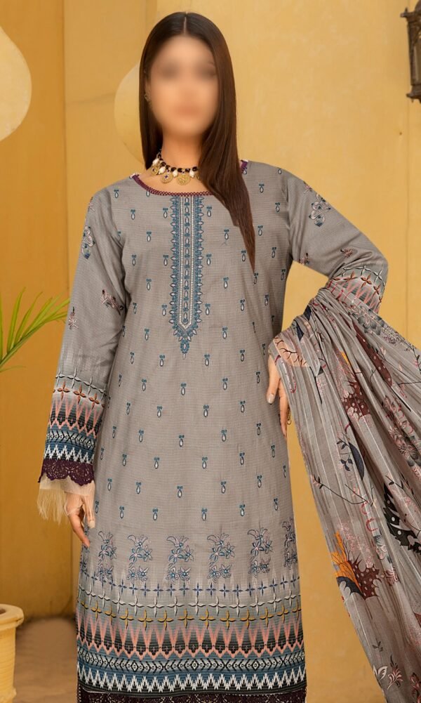 3PC Embroidery  Lawn With Fancy Dupatta-521 - Image 2