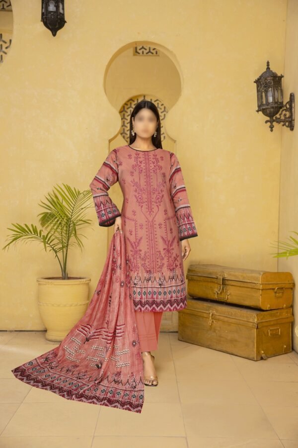 3PC Embroidery  Lawn With Fancy Dupatta-524