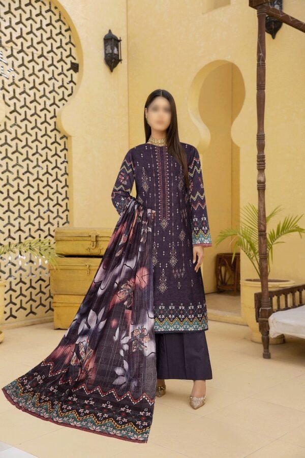 3PC Embroidery  Lawn With Fancy Dupatta-526
