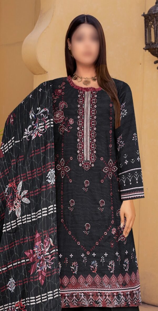 3PC Embroidery  Lawn With Fancy Dupatta-525 - Image 2