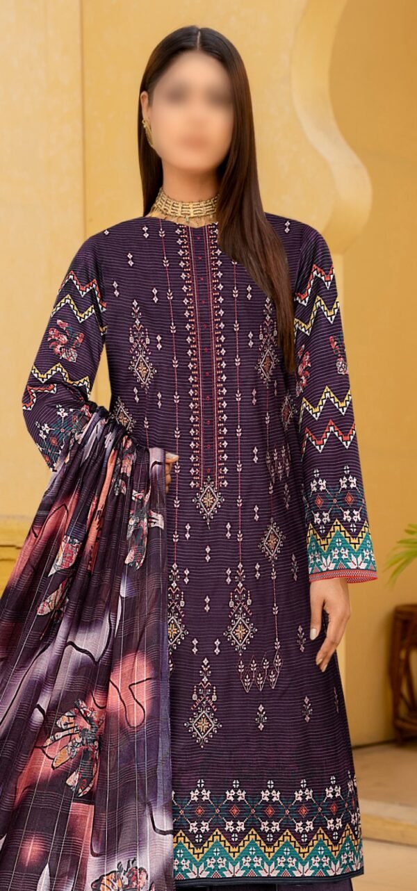 3PC Embroidery  Lawn With Fancy Dupatta-526 - Image 2