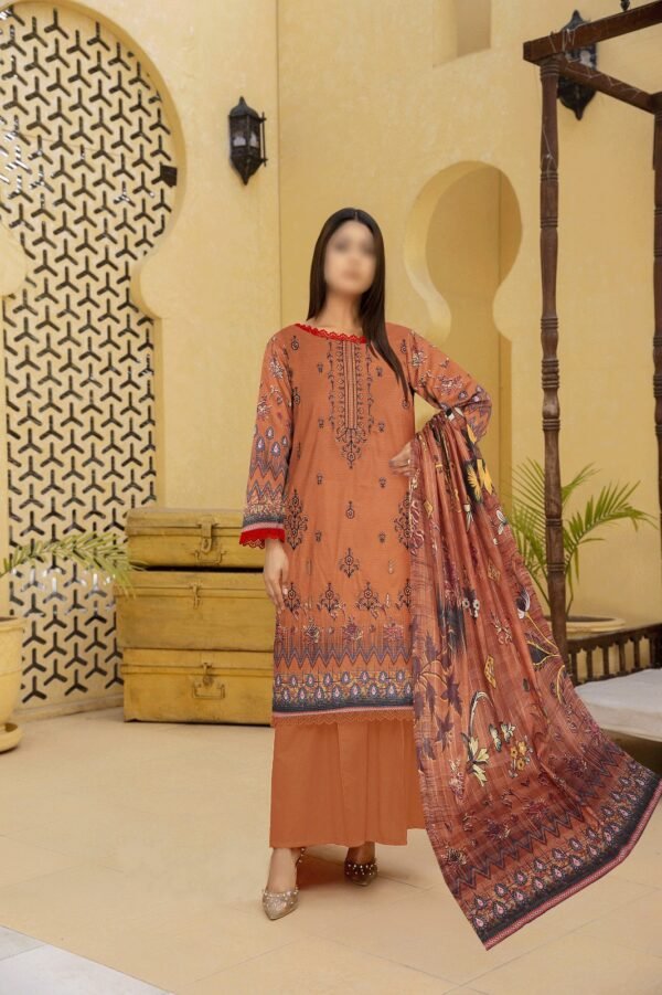 3PC Embroidery  Lawn With Fancy Dupatta-528