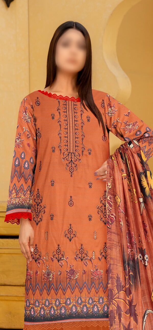 3PC Embroidery  Lawn With Fancy Dupatta-528 - Image 2